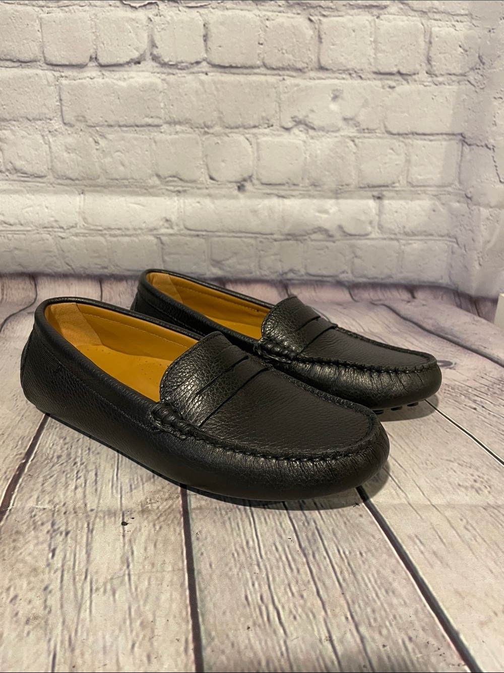 Oliver Cabell Black Leather Penny Driving Loafers with Tan Insole Sz 37